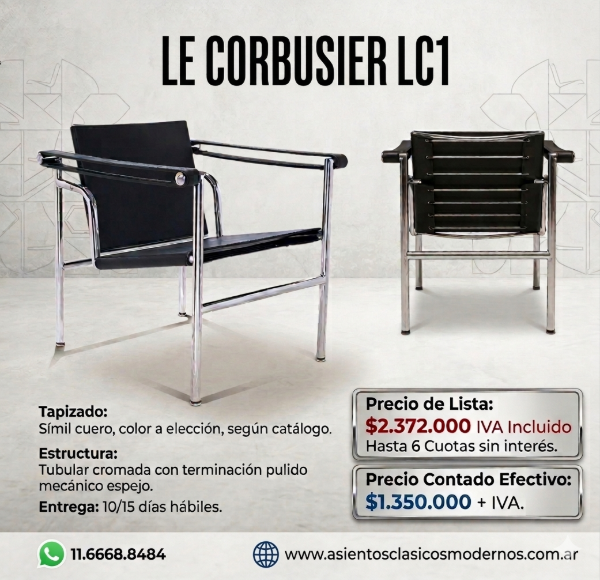 Producto - Silla Sillón LC1 Sling Chair, Tapizado Sïmil Cuero!! - 0