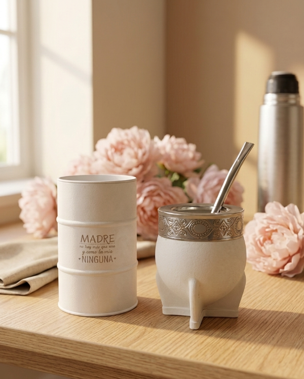 Producto - COMBO BLANCO Mate Imperial con Bombilla y Yerbero DIA DE LA MADRE - 1