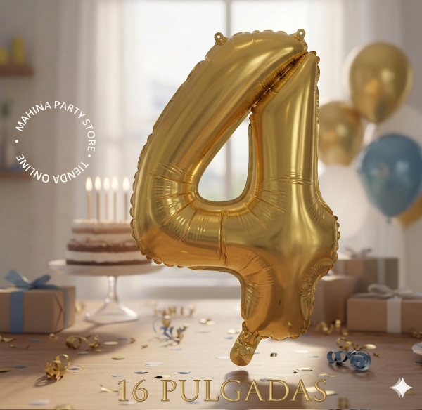 Producto - Globo número 4 dorado 16"