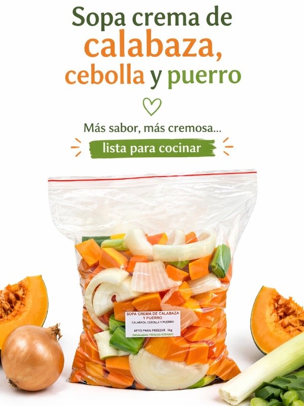 Producto - Sopa crema de calabaza, puerro y cebolla 1k