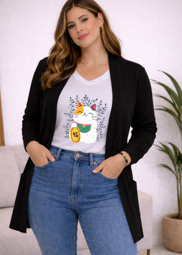 Producto - Conjunto saco acrilico negro + remera escote V