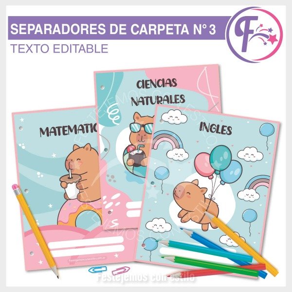 Producto - Capibara Carpincho Kit Escolar Separadores Imprimibles