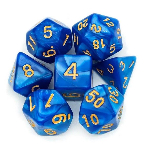 Producto - SET DE 7 DADOS AZUL ELÉCTRICO