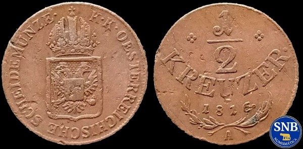 Producto - Imperio Austríaco - 1/2 Kreuzer (1816) Plata KM #2110 [VF-]
