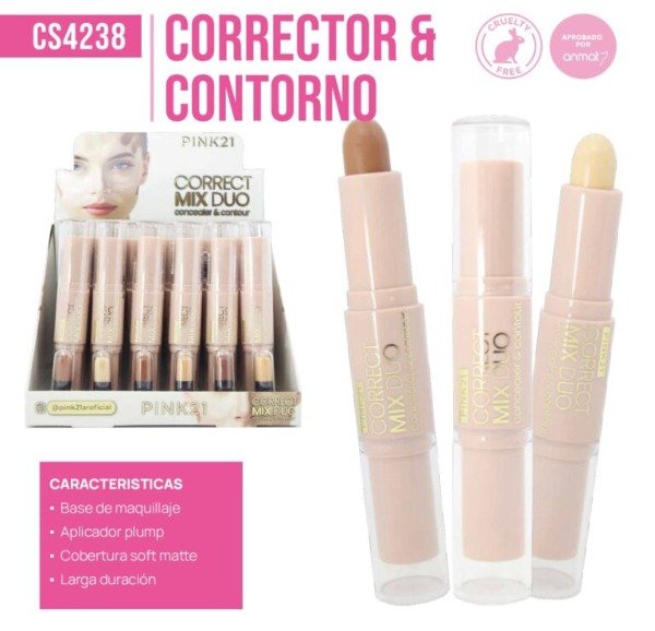 Producto - 2EN1 CORRECTOR Y CONTORNO EN BARRA - PINK 21