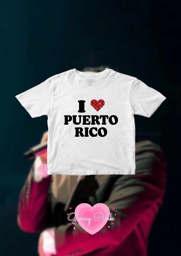 Producto - Baby Tee I Love Puerto Rico - VINILO TEXTIL GLITTER