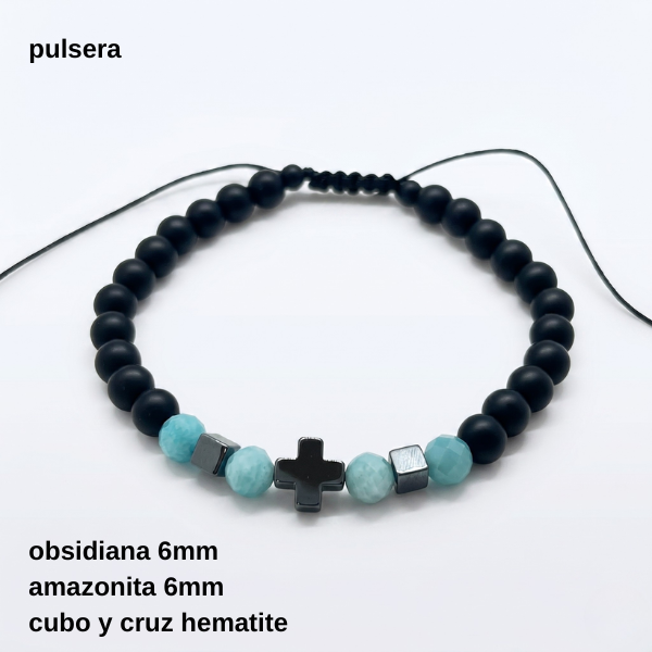 Producto - PULS.HOMB.FP - Pulsera regulable obsidiana 6mm, amazonita 6mm (DÓLAR)