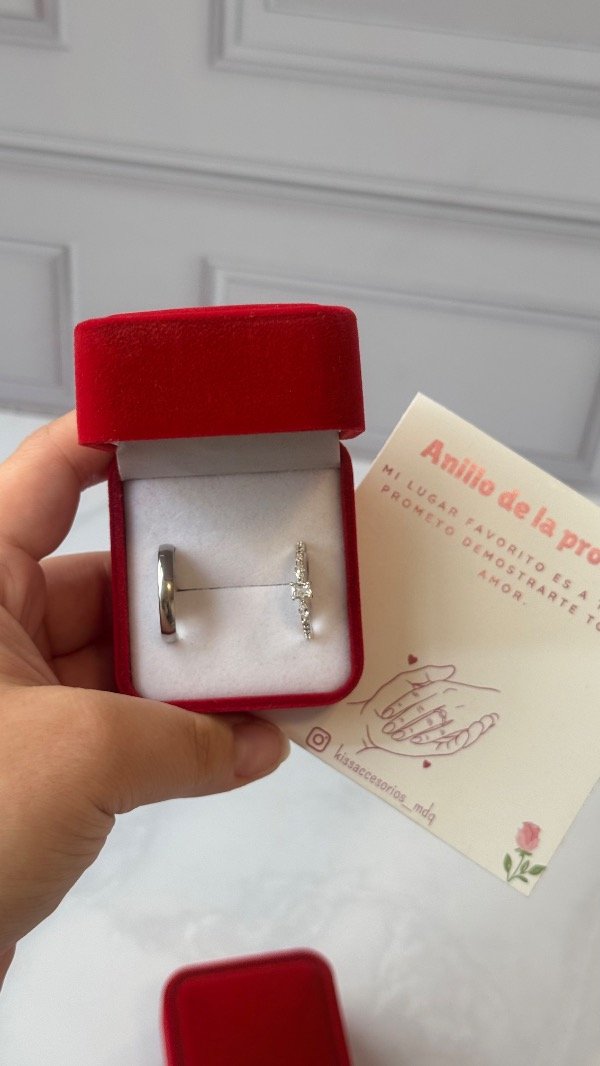 Producto - Caja de anillos de la promesa - Alianza + anillo cubic rectangular