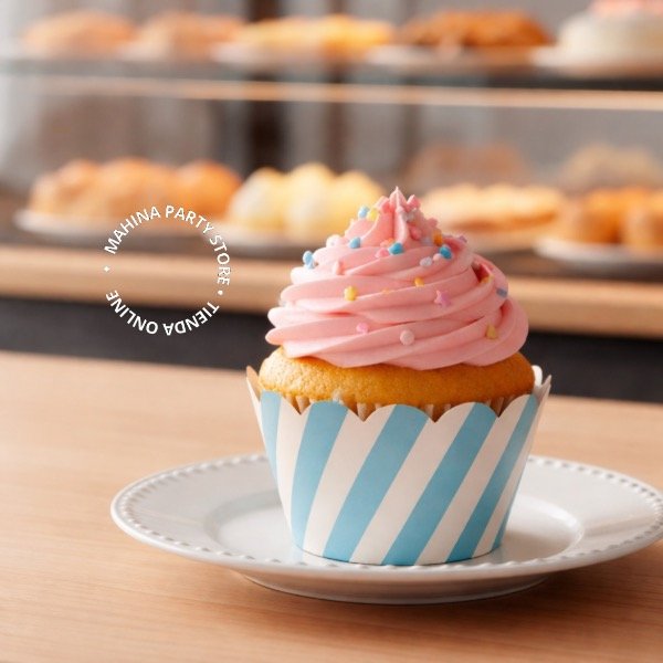 Producto - Faja para cupcakes celeste y blanco x 10