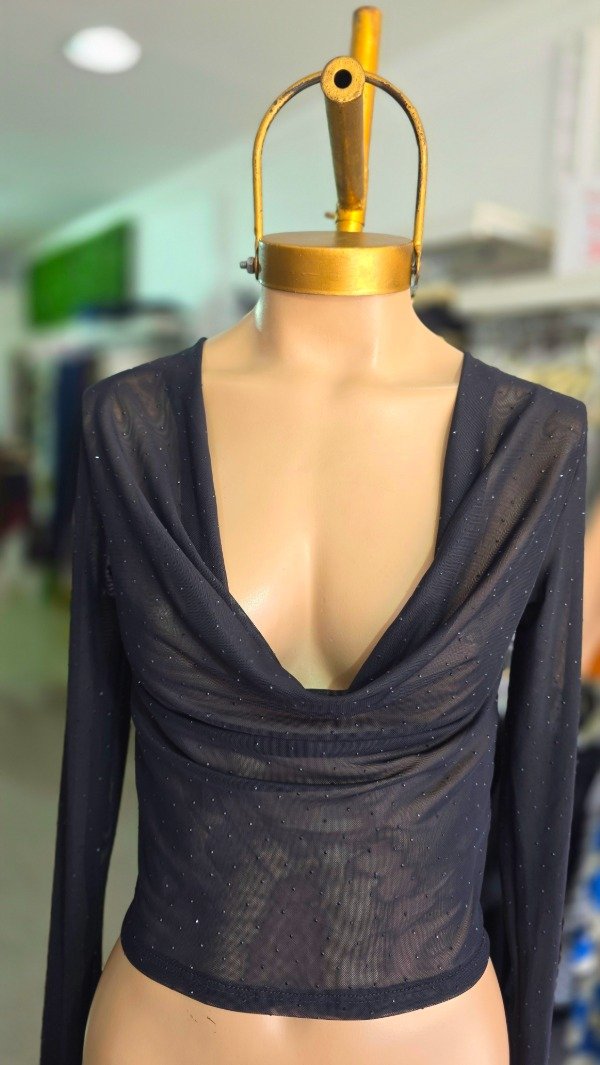 Producto - TOP TUL STRAS NEGRO BUCHE NEGRO