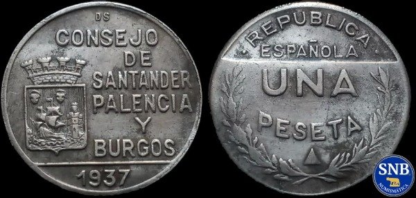 Producto - Santander, Palencia y Burgos - 1 Peseta (1937) KM #2 - España Republicana