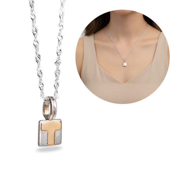 Producto - Cadena Con Dije Inicial T Plata y Oro