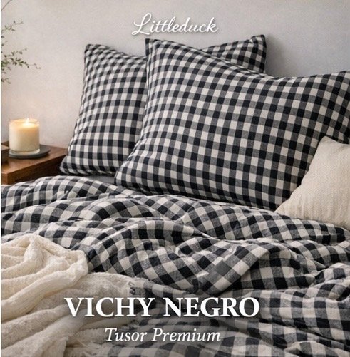 Producto - Cubre edredón Vichy negro QUEEN