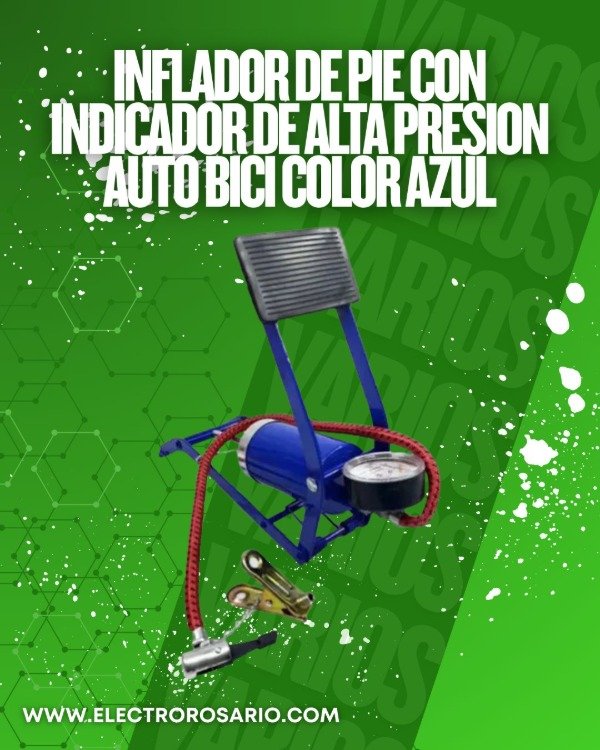 Producto - Inflador De Pie Con Indicador De Alta Presion Auto Bici Color Azul