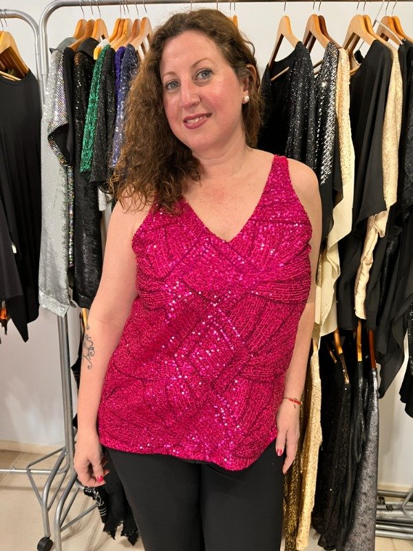 Producto - Musculosas Importadas Lentejuelas 39.000 Transferencia Amplias Fucsia XL