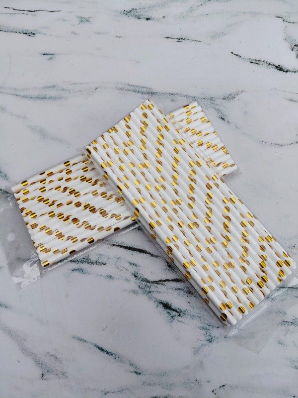 Producto - Sorbete / palitos blanco con lunares dorados