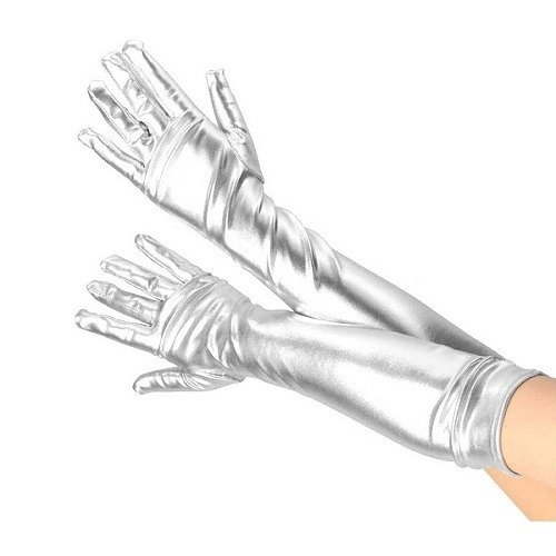 Producto - Guantes largos de lame metalizados color plata (40cm)