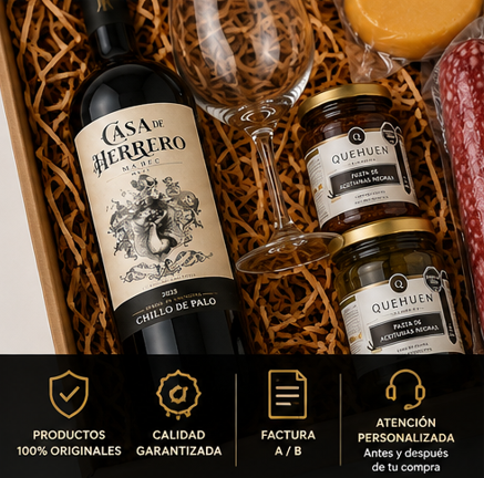 Producto - Caja de Regalo Casa de Herrero Malbec + Copa de Cristal + Picada Gourmet - 6