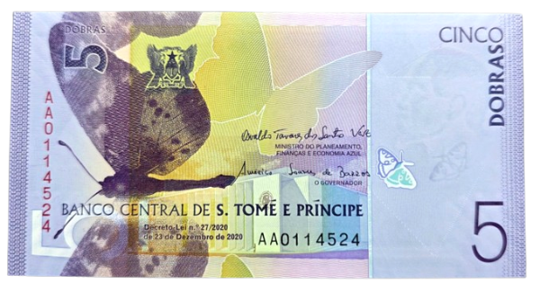 Producto - Santo Tomé y Príncipe 5 Dobras (2020) Mariposas Pick.76 Unc