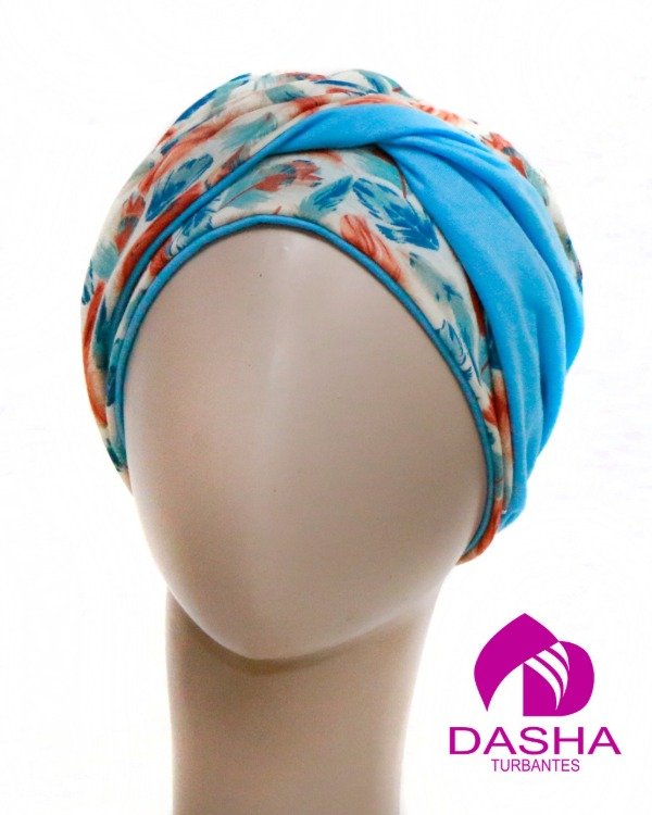 Producto - Turbante Indra Hojas Celestes