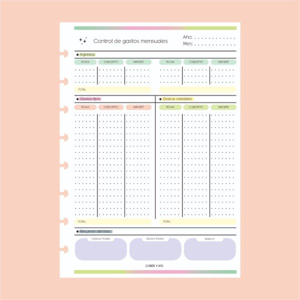 Producto - Repuesto Control de gastos A5 (para 12 meses)