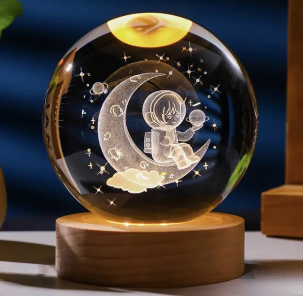 Producto - Esfera De Cristal 3d Luz De Noche Lampara Led Usb 8cm