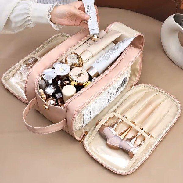 Producto - Neceser simil cuero organizador divisiones portátil 28x17x16 cm