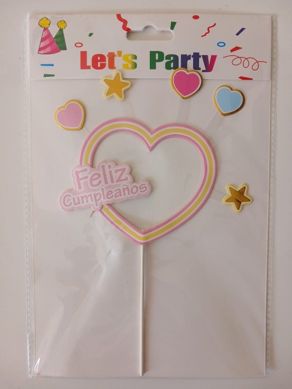 Producto - Cake Topper "FC" Corazón Calado Rosa c/Mini Corazones