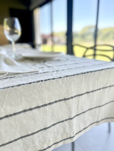 Producto - Mantel 2.40 Tusor Rayas Gris