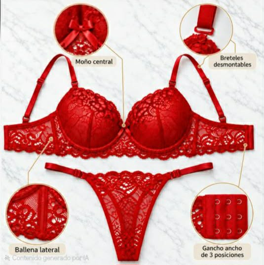 Producto - 3519 - Conjunto de Encaje Taza Hueca + Colaless Regulable - 0