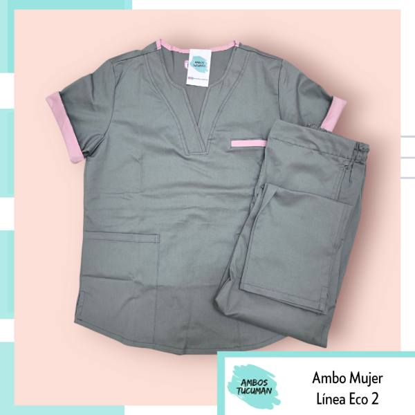 Producto - Ambo Linea Eco Gris detalle Rosa