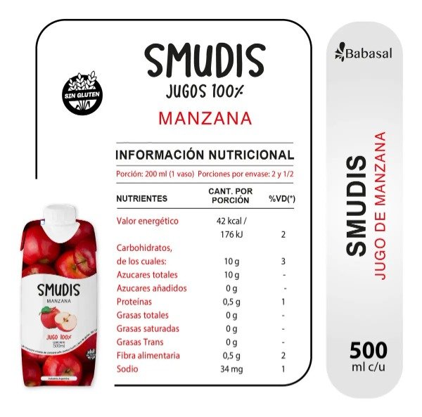 Producto - Jugo Smudis Manzana 100/ natural x 500ml - 1