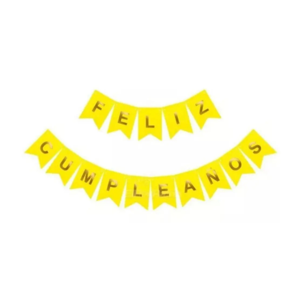 Producto - Banderin letra dorada FELIZ CUMPLEAÑOS color amarillo