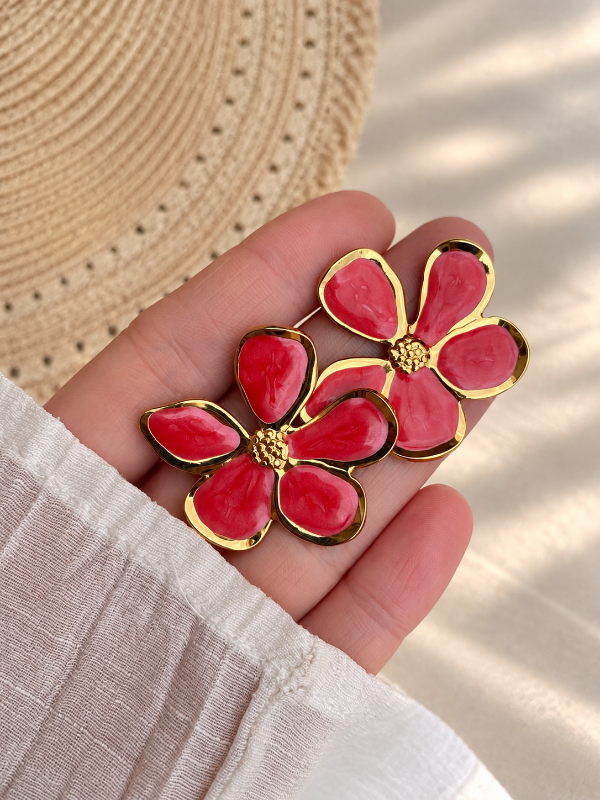 Producto - Aros CAMELIA esmaltados rojo A.D