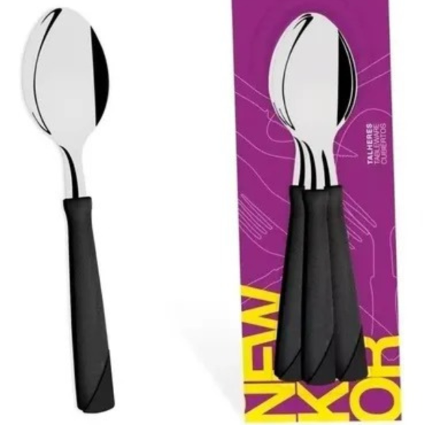 Producto - SET X3 CUCHARAS TRAMONTINA NEW KOLOR MANGO PLÁSTICO NEGRO.