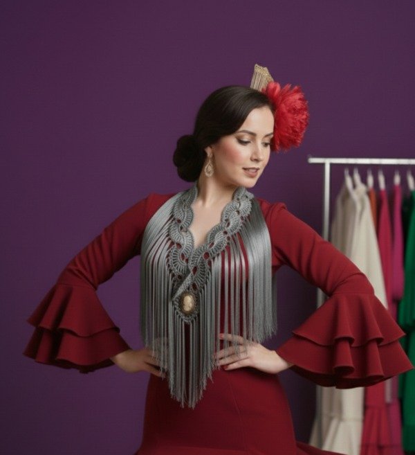 Producto - Tira De Flecos De Seda Para Escote Abanicos Gris