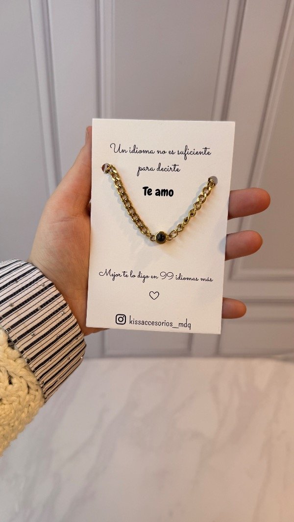 Producto - Pulsera de acero dorado con productor te amo en 100 idiomas - 0