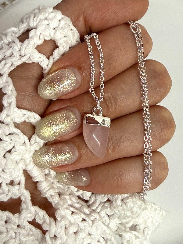 Producto - CB595 Collar con piedra color rosa acero blanco 45 cm