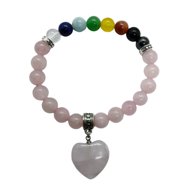 Producto - Pulsera De Piedra Natural - Cuarzo Rosa Y Chakras