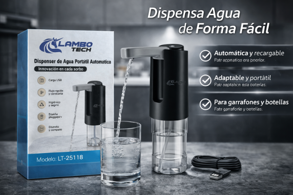 Producto - DISPENSER DE AGUA AUTOMATICO PORTATIL RECARGABLE USB LAMBO TECH mc8765