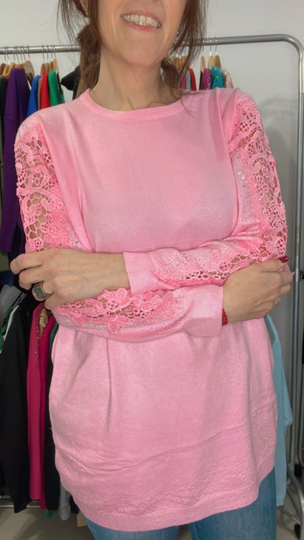 Producto - Sweater Importado Mangas Strass - Abarca L-XL hasta 115 cm contorno Rosa