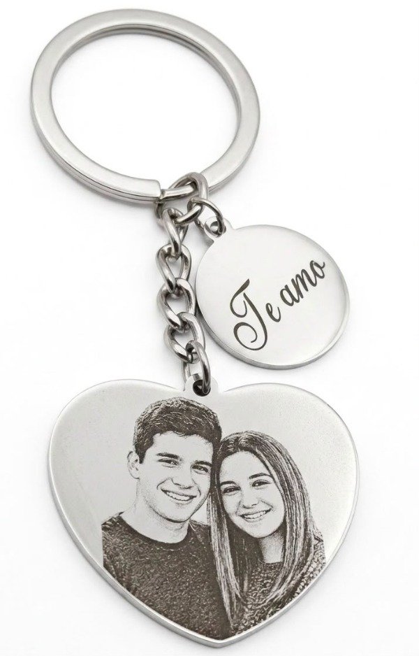Producto - LLAVERO CORAZON CON MEDALLA ACERO FOTO GRABADO CON CAJA REGALO - 0