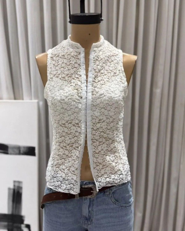 Producto - TOP MUSCULOSA ENCAJE CON CINTA CORSETERIA COLOR BLANCO