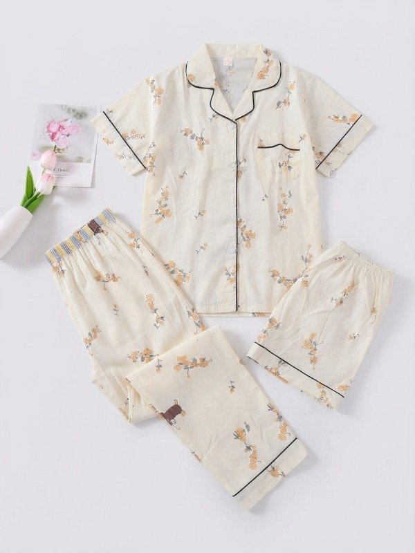 Producto - Pijama camisero 3 piezas FLORCITA