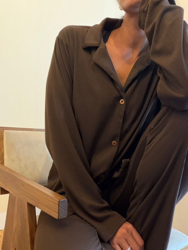 Producto - Pijama largo camisero cala chocolate -preventa precio especial-
