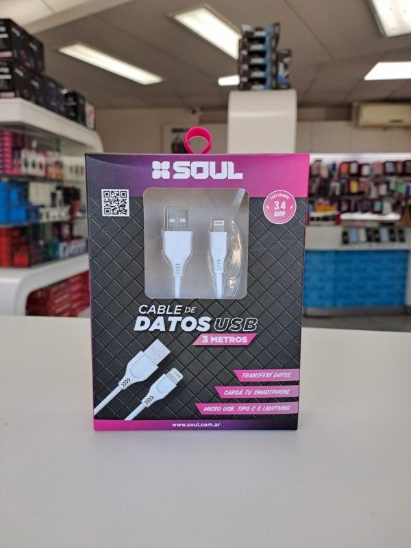 Producto - Cable USB Micro USB V8 3 Metros Soul USB-MICRO3BL