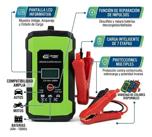 Producto - Cargador De Batería Inteligente Auto Moto 12v 4ah-100ah - 1