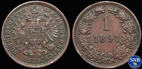 Producto - Austria - 1 Kreuzer (1891) KM #2187 [XF/VF] - Imperio Austro-Húngaro