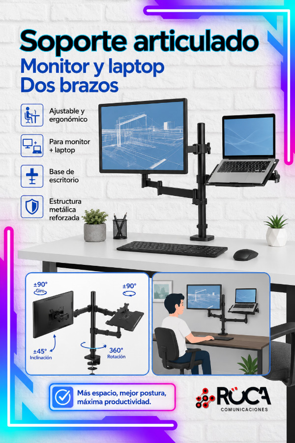 Producto - Soporte articulado para monitor y laptop  Dos brazos