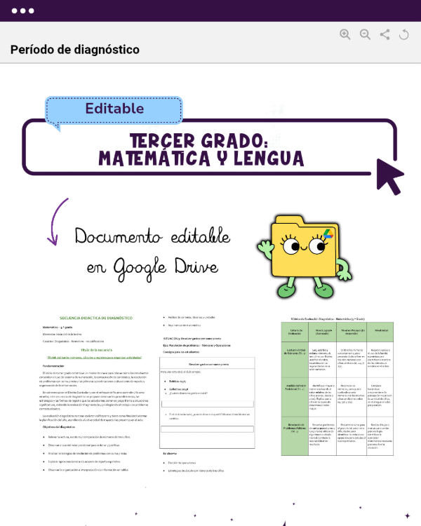 Producto - PERÍODO DIAGNÓSTICO: MATEMÁTICA Y LENGUA - TERCER GRADO